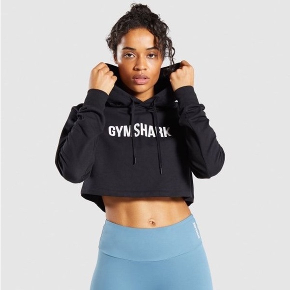 Gymshark Tops - Gym Shark black cropped hoodie Logo